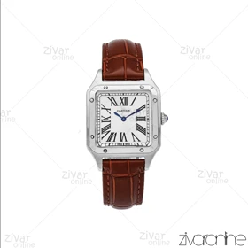 ساعت کارتیر مدل سانتوس دومونت قاب نقره ای بند چرم قهوه ای مدیوم 106171