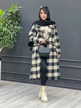 پالتو چهارخونه بلند شش دکمه
