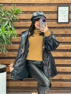 کاپشن چرم چهارجیب کمرگت