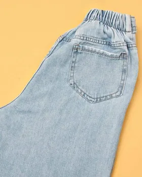 شلوار جین نیم بگ ترک یخی و مشکی کمرکش قد 100 و 105
