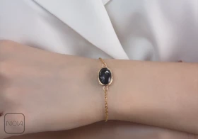 دستبند استیل سنگ مشکی نقره‌ای