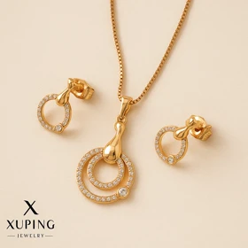 نیم ست ژوپینگ طرح حلقه دوبل نگین‌دار طلایی