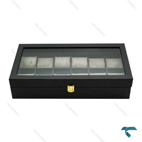 باکس چرمی 12 تایی ساعت مچی مشکی طوسی Watches-Box-12-7820-U