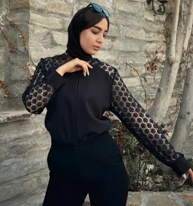 شومیز مجلسی مشکی گیپور سری Deluxe