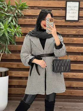 پالتو طرحدار سرآستین چرم