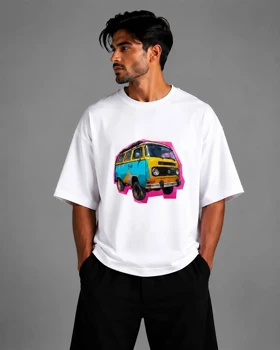 تیشرت باکسی سفید طرح ون کلاسیک Retro Van Pop Art
