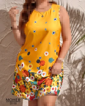 پیراهن زنانه سایز بزرگ آستین حلقه‌ای با طرح گل‌های رنگارنگ