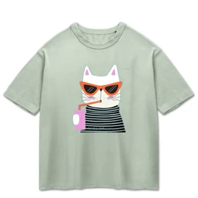 تیشرت باکسی پپا طرح KittyCat رنگ سبز