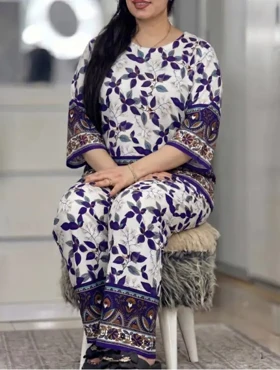 بلوز و شلوار نخی شیوان 7594 (بنفش)