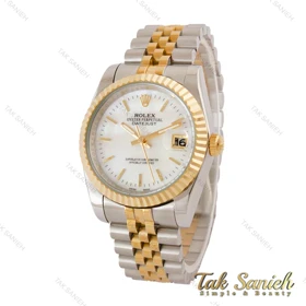 ساعت رولکس مردانه دورنگ طلایی صفحه سفید صدفی ایندکس خطی Rolex-5025-G