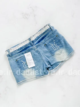 شورتک کوتاه جین فانتزی کمر نواردوزی