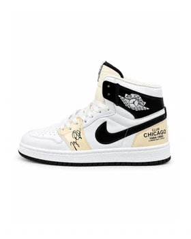 کفش کتانی مردانه مدل جردن وان ساق‌دار سفید کرم مشکی ورنی Nike jordan1