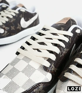 کفش کتانی مردانه و زنانه قهوه ای کرم NIKE jordan 1 x LOUIS VUITTON