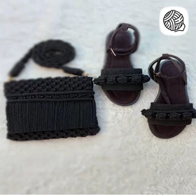 ست کیف و صندل مکرومه بافی مدل ستاره مشکی
