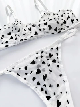 ست شورت و سوتین فنردار تور طرح قلب