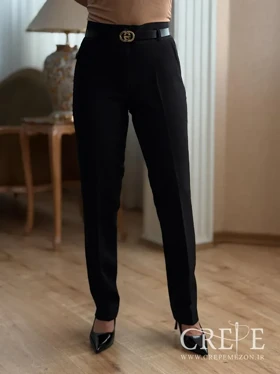 شلوار کرپ دوبل راسته کمربنددار قد 100