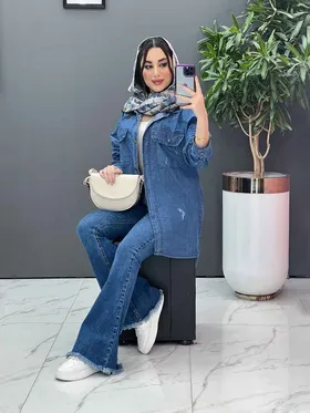 مانتو جین زاپ‌دار جیب پاکتی
