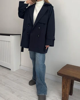 ترنچ کت Drop قد کوتاه (سرمه ای)