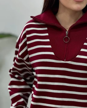 پلیور بافت یقه زیپ راه راه