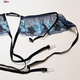 ست شورت و سوتین زنانه پلنگی فنردار آبی برتا کد 5104-4041-BLL به همراه نگهدارنده جوراب