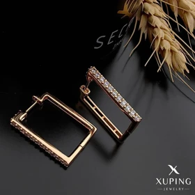 گوشواره ژوپینگ حلقه‌ای مستطیل نگین‌دار