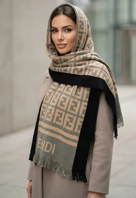 شال بافت طرح فندی - معجزه رنگ‌های زمستانی در یک طراحی کلاسیک