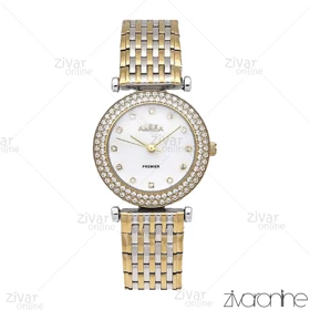 ساعت الکسا پریمیر 0105 زنانه طلایی نقره ای صفحه سفید دور نگین 106139