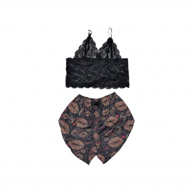 ست نیمتنه گیپور و شلوارک طرح بوسه 090