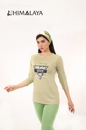 بلوز زنانه آستین سه ربع زیتونی HIM CW12
