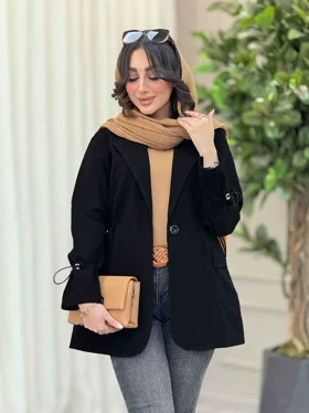 مانتو تک دکمه کمرگت دو جیب