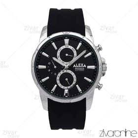 ساعت الکسا پریمیر A0102 مردانه سه موتوره قاب سیلور بند رابر مشکی 106211