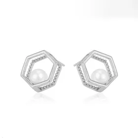 گوشواره مرواریدی 6ضلعی ژوپینگ