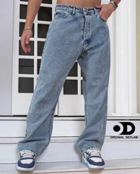 شلوار جین فول بگ مردانه - رنگ خاص آبی یخی سبز