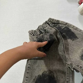 شلوار جین کمرکش زغالی مشکی دخترانه اورجینال