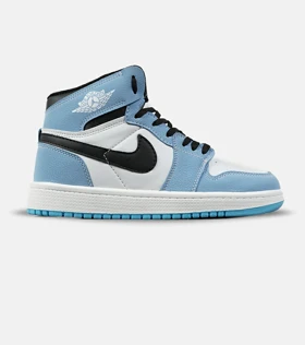 کفش کتانی ساق‌دار مردانه و زنانه مشکی سفید آبی NIKE jordan 1 مدل 7690