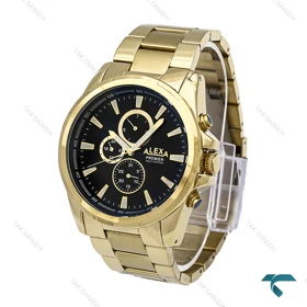 ساعت الکسا پریمیر A0064 مردانه طلایی صفحه مشکی Alexa-6229-G