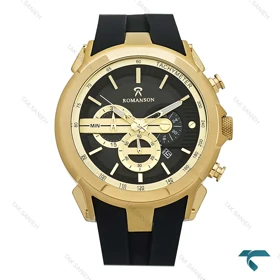 ساعت رومانسون مردانه کرنوگراف دار طلایی بند رابر مشکی Romanson-8259-G