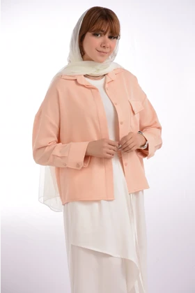شومیز کوتاه کریستال تک جیب ثمین (هلویی)