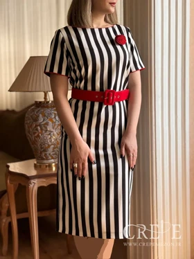 پیراهن میدی راه راه راسته با کمربند