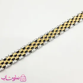 دستبند مردانه زنانه استیل طرح رولکس دو رنگ طلایی نقره ای
