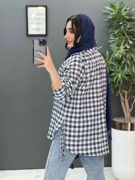 مانتو چهارخونه نخی سرجیب دوبل