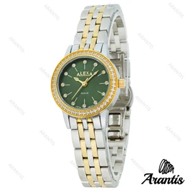 ساعت الکسا A2006 زنانه دو رنگ طلایی صفحه سبز دورنگین w-10102