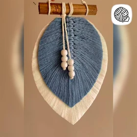 دیوار کوب آویز مکرومه مدل 2 برگ با آویز چوبی