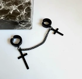 گوشواره ایرکاف طرح صلیب و زنجیر (رنگ مشکی)