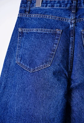 شلوار جین بگ هالف کمر ساده آبی تیره کد1430-2