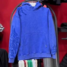 هودی مدل استین گلدوزی برجسته برند پولیزه رنگ آبی 145