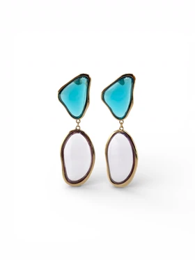 گوشواره میخی رنگی شفاف 2 تکه