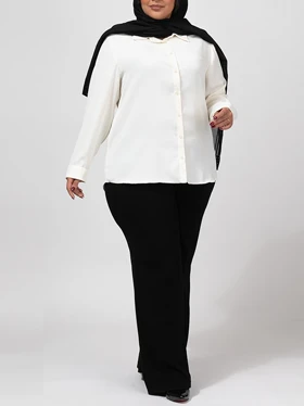 شومیز زنانه سایز بزرگ کرپ یقه مردانه آستین بلند 30106