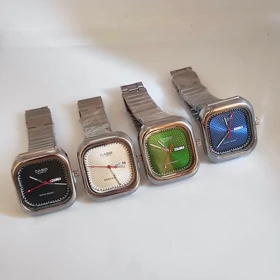 ساعت مچی کلاسیک کاسیو (Casio) – صفحه مربع رنگی (مشکی، سبز، آبی، سفید) و بند فلزی