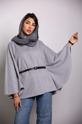 پانچو زنانه کمربند دار لامر (طوسی)